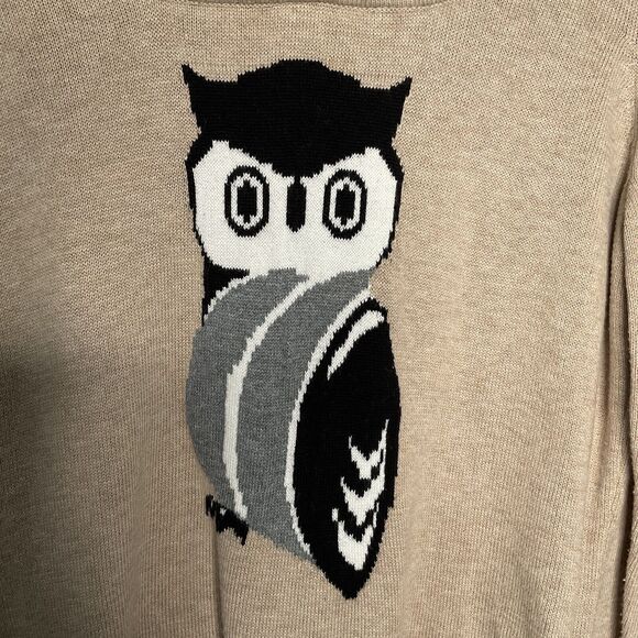 Notations Sweater Women’s MP Knit Beige Faux Collar Cuff Owl Knit Pullover - Picture 4 of 11